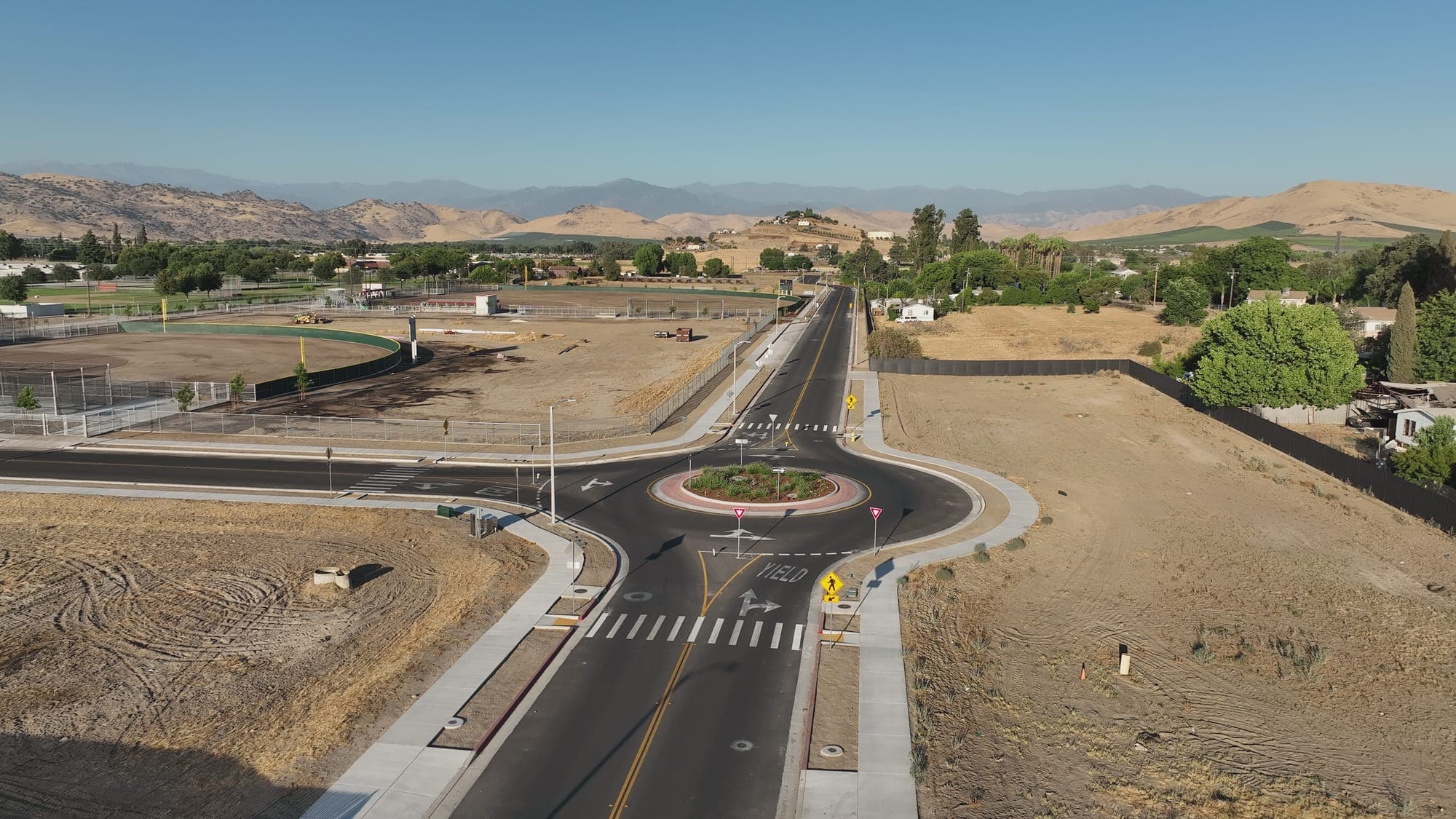 Aerial view of highway interchange under construction
